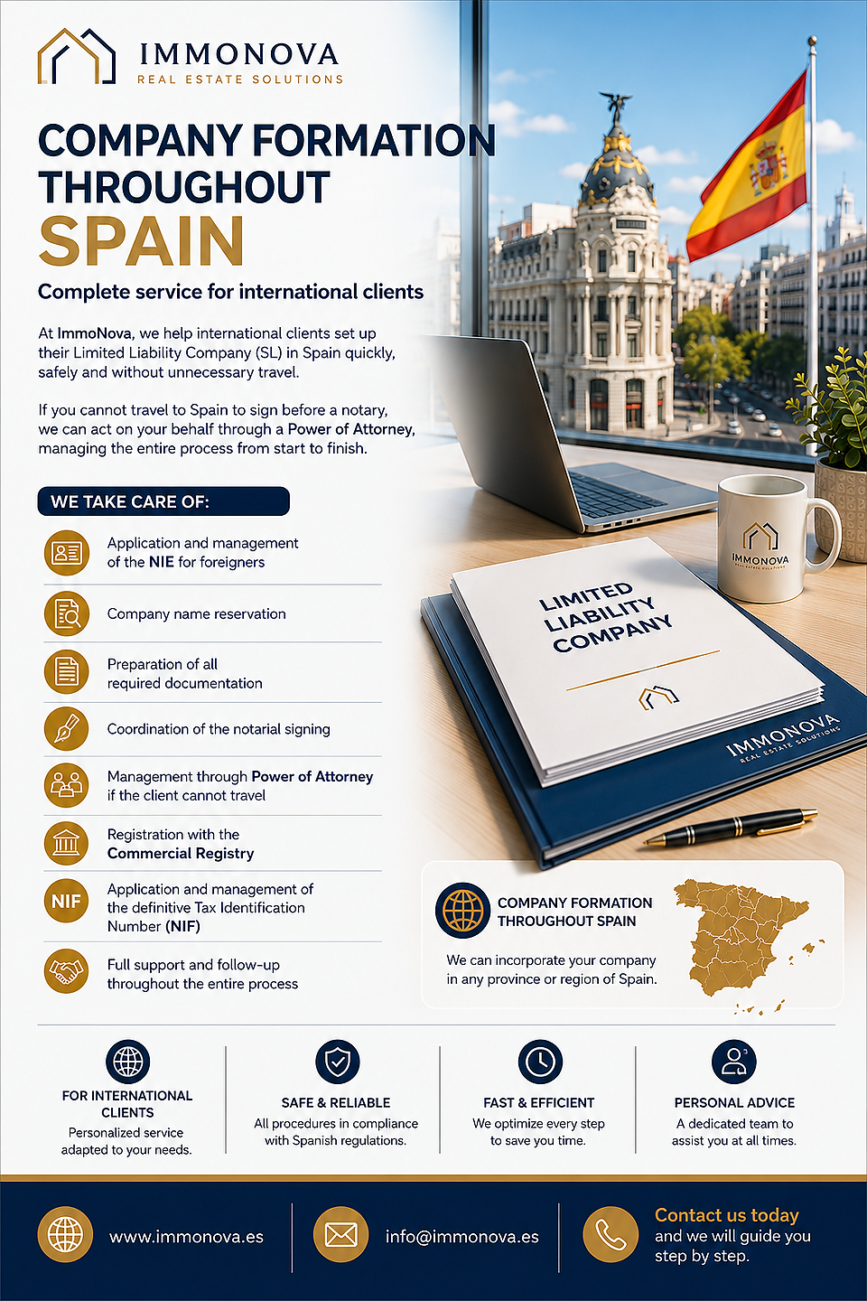 En ImmoNova ampliamos nuestros servicios para acompañar a clientes que desean constituir una Sociedad Limitada en España de forma ágil y segura.